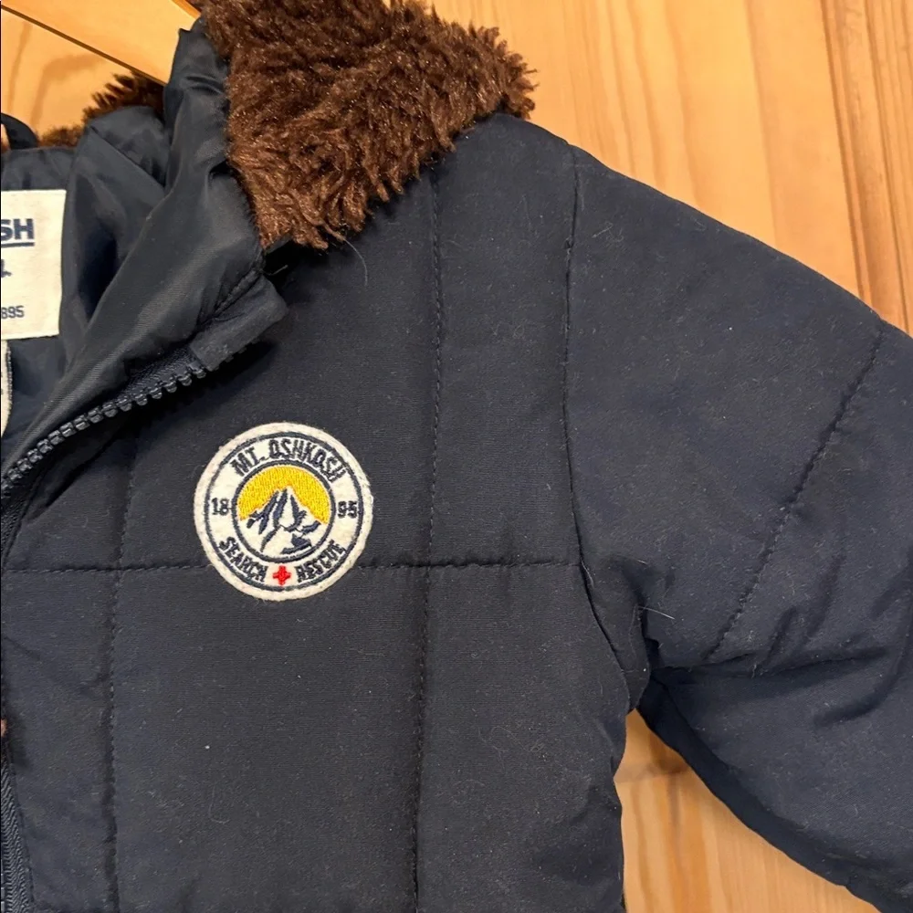 OshKosh B'gosh Navy Quilted Footed One-Piece Snowsuit with Brown Trim